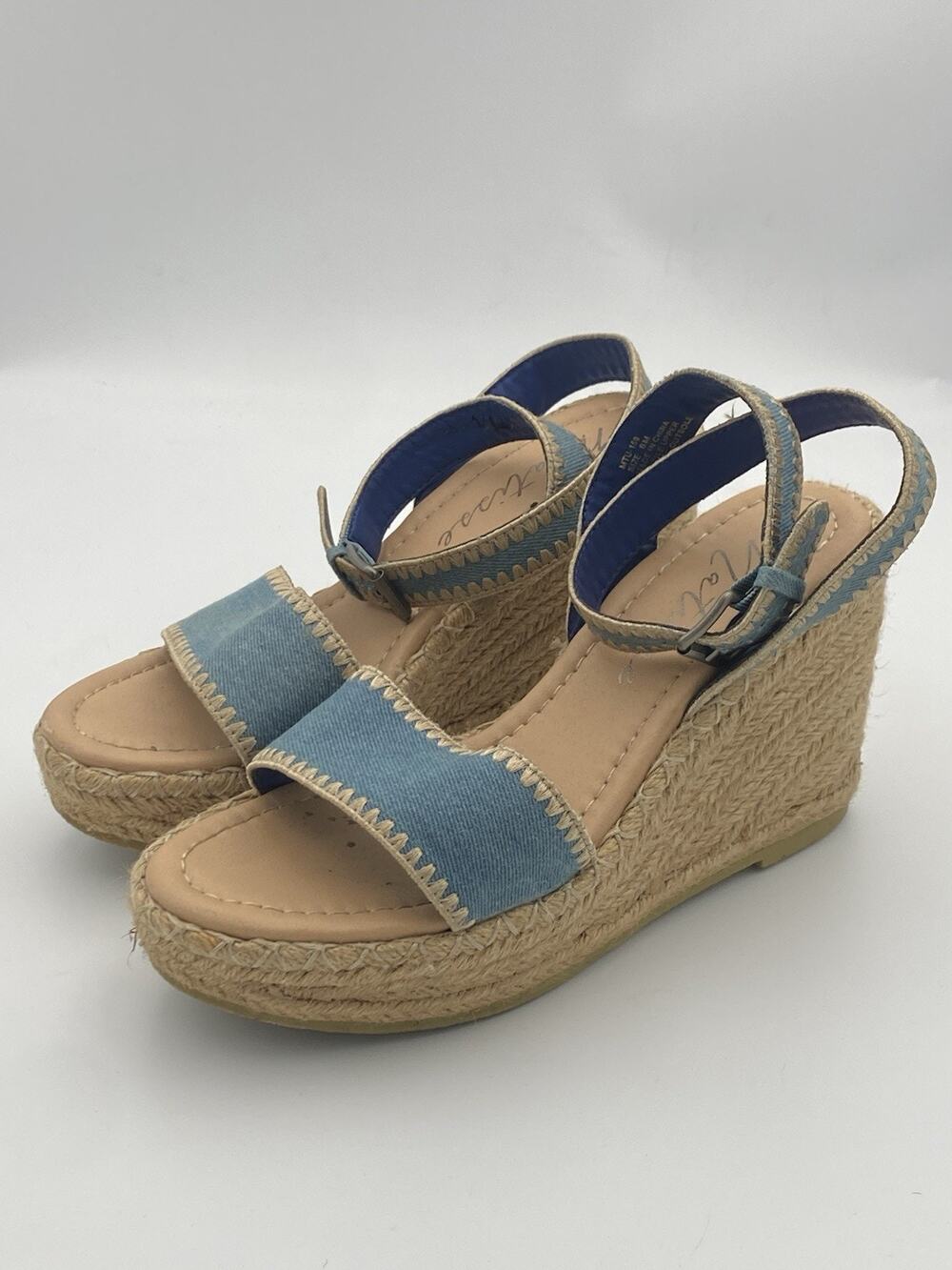 Matisse Women's Size 8 M Blue Denim Jute Wedge Heels Ankle Strap Sandal Shoes